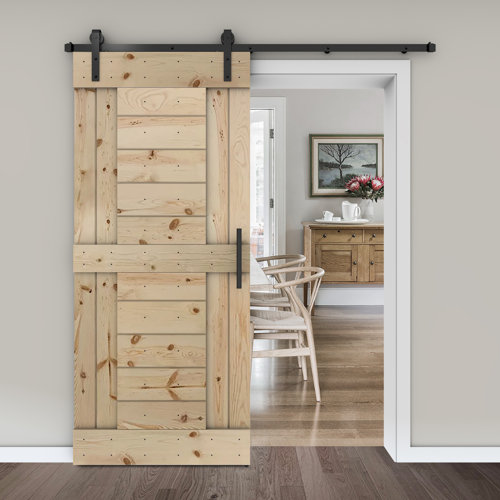 Unfinished 84'' Solid Wood Paneled Painted With Installation Hardware Kit Barn Door 